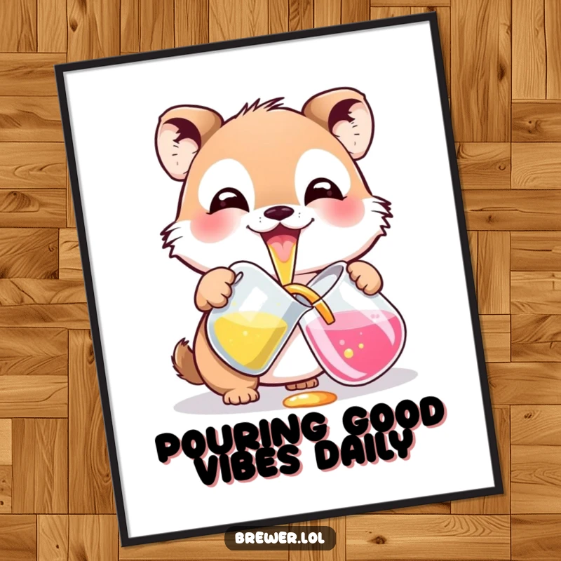 Funny Free Printable Wall Art: Small animal grins pouring colorful liquid, whimsical downloadable art for a joyful space.