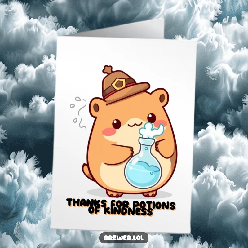 Funny Free Printable Thank You Card: Mad scientist animal offering a bubbling potion to express heartfelt, humorous gratitude.