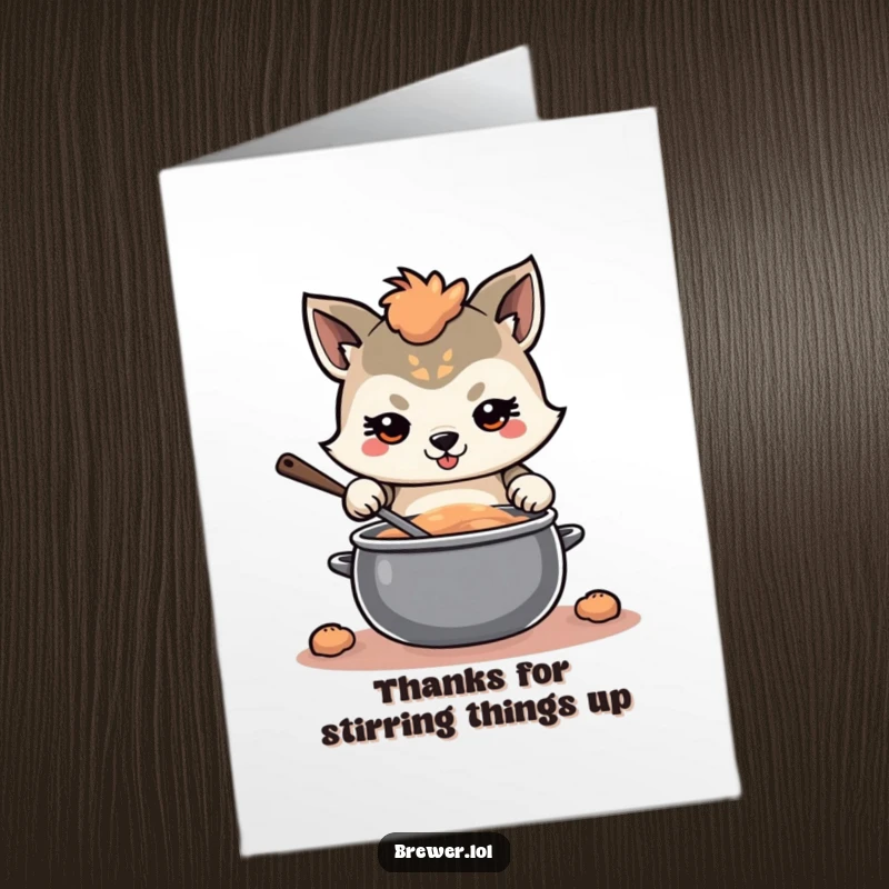 Funny Free Printable Thank You Card: Determined animal stirs a pot, offering a humorous and appreciative greeting.